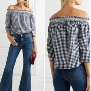 Madewell Blue Gingham Off the Shoulder Top sz L